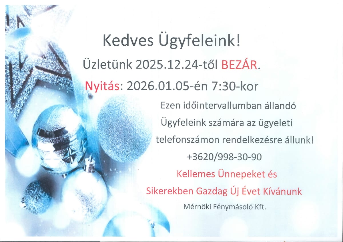 2025 Ünnepi nyitvatartás